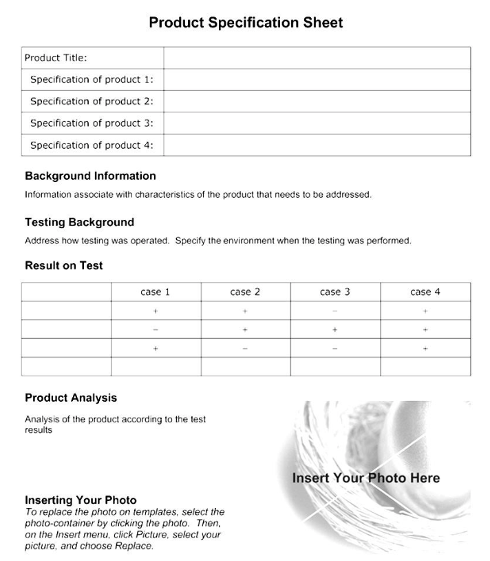 Product Specification Sheet