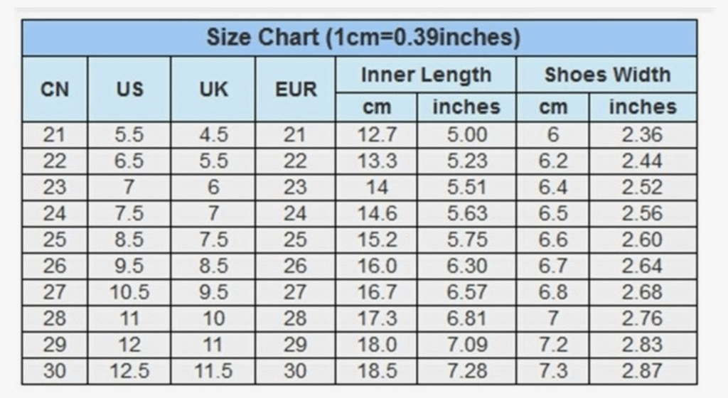 Chinese Shoe Size to US